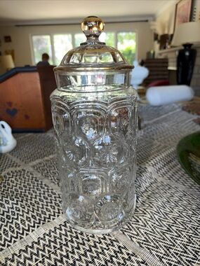 Pressed Glass Apothecary Jar with Lid - Clear
